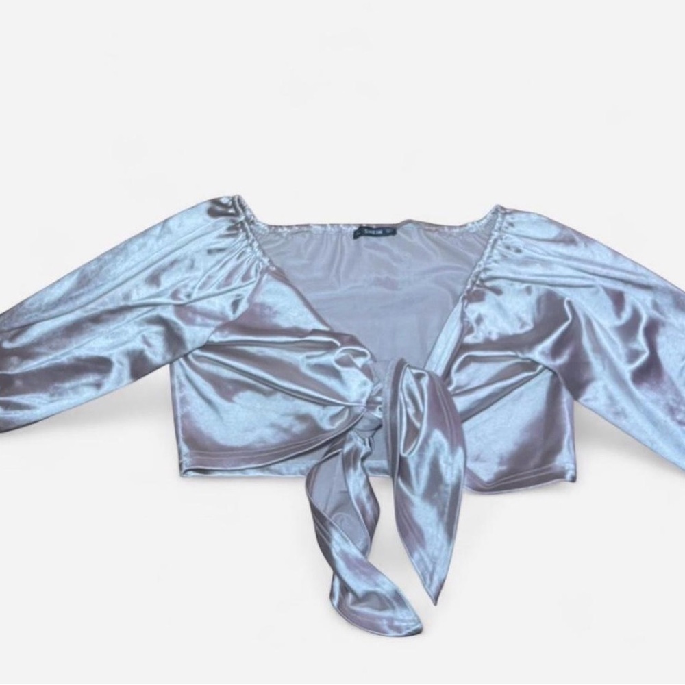 Pink Chrome Crop Top with Tie Front